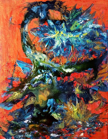 Peinture intitulée "fusée bleue" par Isankis, Œuvre d'art originale