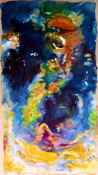 Painting titled "Bleu" by Isankis, Original Artwork, Ink