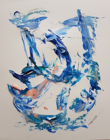 Painting titled "Bleu et rose" by Isankis, Original Artwork, Acrylic