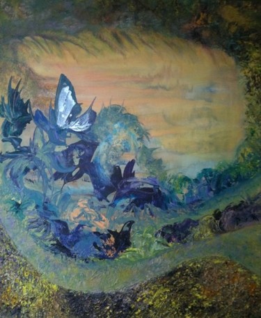 Painting titled "papillon bleu" by Isankis, Original Artwork, Acrylic