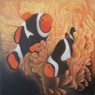 Pintura titulada "Peixes palhaço" por Isabel Cabrita, Obra de arte original, Oleo