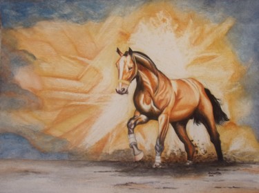 Pintura intitulada "Meu cavalo Alazão" por Isabel Cabrita, Obras de arte originais, Aquarela