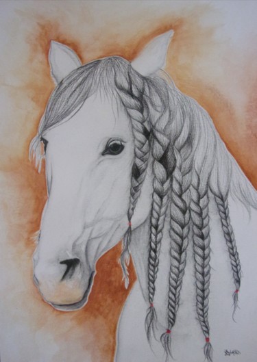 Pintura titulada "Cavalo branco" por Isabel Cabrita, Obra de arte original, Acuarela
