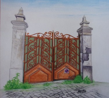 Painting titled "Portão - gate - por…" by Isabel Cabrita, Original Artwork, Watercolor