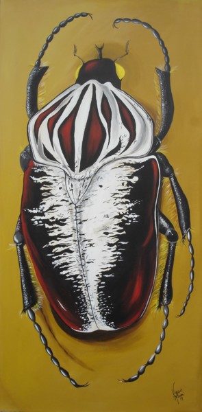 Painting titled "COLEOPTERE GOLIATH…" by Virginie Isfaoui, Original Artwork, Acrylic Mounted on Wood Stretcher frame