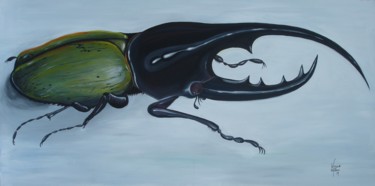 Malerei mit dem Titel "COLEOPTERE HERCULE" von Virginie Isfaoui, Original-Kunstwerk, Acryl Auf Keilrahmen aus Holz montiert