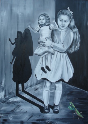 Peinture intitulée "LA FILLETTE A LA MA…" par Virginie Isfaoui, Œuvre d'art originale, Huile Monté sur Châssis en bois