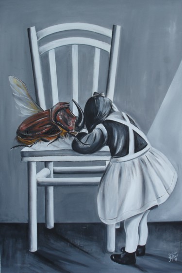 Painting titled "LA FILLETTE AU COLE…" by Virginie Isfaoui, Original Artwork, Oil Mounted on Wood Stretcher frame