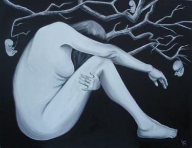 Painting titled "ENDOMETRIOSE 3 J'AT…" by Virginie Isfaoui, Original Artwork, Oil Mounted on Wood Stretcher frame