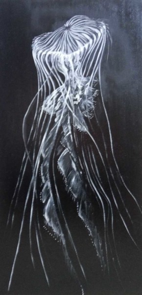Peinture intitulée "Méduse Hydrozoa" par Virginie Isfaoui, Œuvre d'art originale, Huile Monté sur Châssis en bois