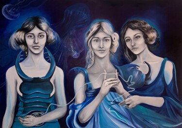 Painting titled "Mythe des Moires" by Virginie Isfaoui, Original Artwork, Oil