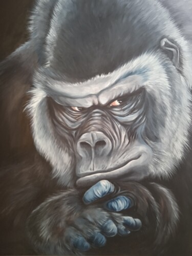 Картина под названием "Gorille bleu" - Virginie Isfaoui, Подлинное произведение искусства, Масло Установлен на Деревянная ра…