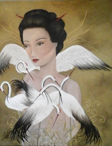 Peinture intitulée "Un ange dévoilé" par Isha, Œuvre d'art originale, Huile