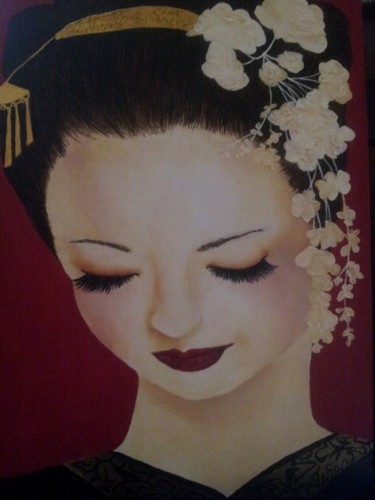 Peinture intitulée "coeur de geisha" par Isha, Œuvre d'art originale, Acrylique