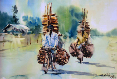 Painting titled "The Lumber Mill" by Ishan Senaka Hewage, Original Artwork, Acrylic Mounted on Wood Stretcher frame