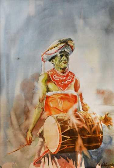 Painting titled "Rumble of the Drums" by Ishan Senaka Hewage, Original Artwork, Acrylic Mounted on Wood Stretcher frame