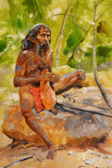 Pintura titulada "Modern Day Caveman" por Ishan Senaka Hewage, Obra de arte original, Acrílico Montado en Bastidor de camill…