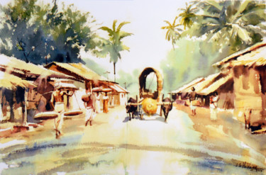 Painting titled "Main Street" by Ishan Senaka Hewage, Original Artwork, Acrylic Mounted on Wood Stretcher frame