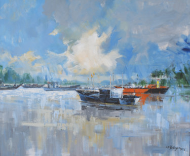 Картина под названием "The Blue Bay" - Ishan Senaka Hewage, Подлинное произведение искусства, Акрил Установлен на Деревянная…