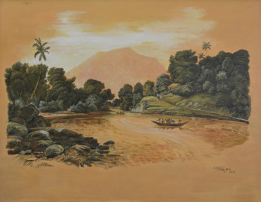 Pittura intitolato "The Golden Lake" da Ishan Senaka Hewage, Opera d'arte originale, Acrilico Montato su Telaio per barella…