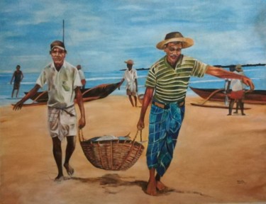 Painting titled "Catch of the Day" by Ishan Senaka Hewage, Original Artwork, Acrylic Mounted on Wood Stretcher frame