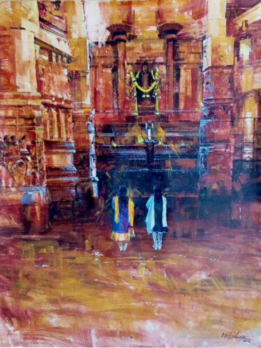 Painting titled "Religious Shrine" by Ishan Senaka Hewage, Original Artwork, Acrylic Mounted on Wood Stretcher frame