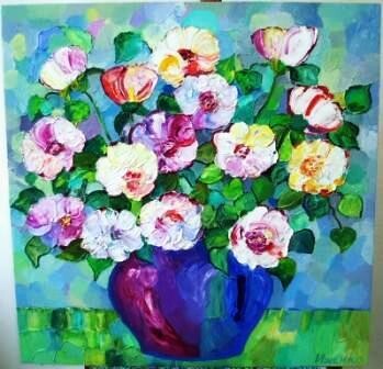 Peinture intitulée "Букет роз" par Ishchenko Oksana, Œuvre d'art originale