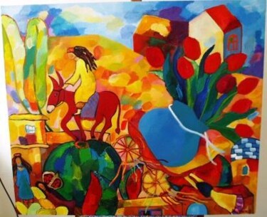 Картина под названием "Город прод небом" - Ищенко Оксана, Подлинное произведение искусства, Масло