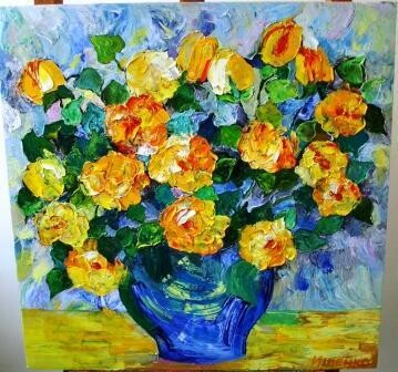 Картина под названием "Желтые розы" - Ищенко Оксана, Подлинное произведение искусства, Масло