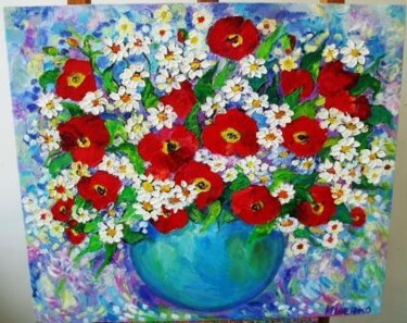 Картина под названием "Маки и полевые рома…" - Ищенко Оксана, Подлинное произведение искусства, Масло