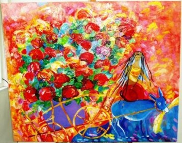 Картина под названием "Покупайте алые розы" - Ищенко Оксана, Подлинное произведение искусства, Масло