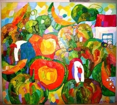 Картина под названием "пришло время собира…" - Ищенко Оксана, Подлинное произведение искусства, Масло