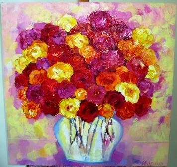Картина под названием "Розы" - Ищенко Оксана, Подлинное произведение искусства, Масло
