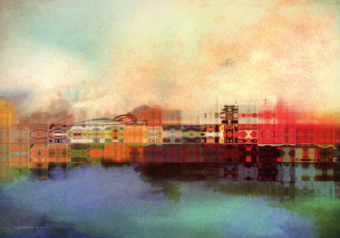 Digital Arts titled "sunset-on-the-bridge" by Ish Gordon, Original Artwork, Digital Painting