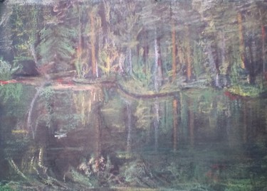 Рисунок под названием "night lake" - Irina Ishimscai & Victor Golubev, Подлинное произведение искусства, Пастель