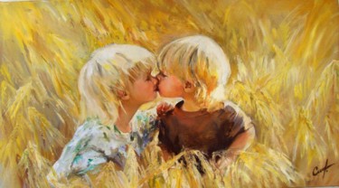 Peinture intitulée ""First kiss"" par Maria Doina Cublesan, Œuvre d'art originale, Huile