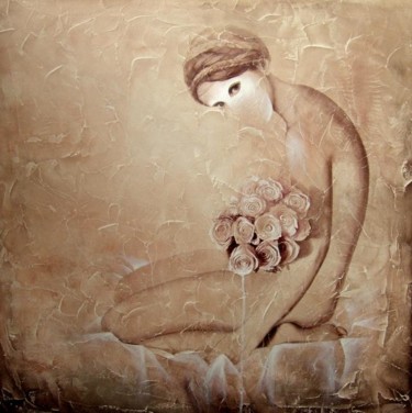 Peinture intitulée "white rose" par Isis, Œuvre d'art originale, Huile