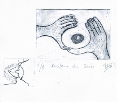 Druckgrafik mit dem Titel "55) Autour du sein,…" von Isis Bi M, Original-Kunstwerk, Gravur
