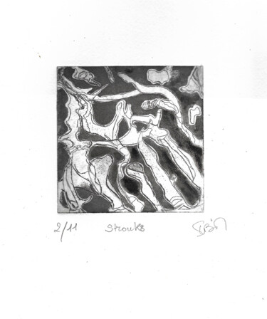 Gravures & estampes intitulée "87*) 2/11 Strouks" par Isis Bi M, Œuvre d'art originale, Eau-forte