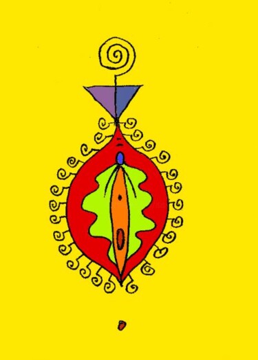 Arts numériques intitulée "33) Vulve fd jaune" par Isis Bi M, Œuvre d'art originale