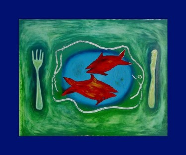 Painting titled "A fried fish" by Alexander Koulakov, Original Artwork, Oil