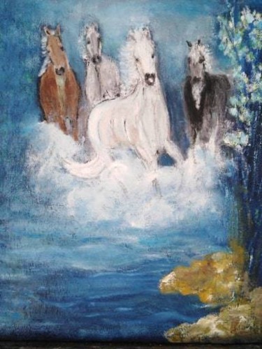 Peinture intitulée "chevaux sauvage des…" par Thm, Œuvre d'art originale, Acrylique