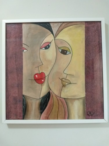 Pintura titulada "Mãe e filha" por Ismael Silva, Obra de arte original, Acrílico Montado en Panel de madera