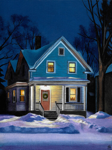 Malerei mit dem Titel "December Night" von Isobel Hamilton, Original-Kunstwerk, Acryl Auf Holzplatte montiert