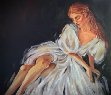 Painting titled "Modesty" by Isolde Pavlovskaya, Original Artwork, Oil Mounted on Wood Stretcher frame