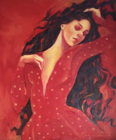 Painting titled "The Flame of my hea…" by Isolde Pavlovskaya, Original Artwork, Oil Mounted on Wood Stretcher frame