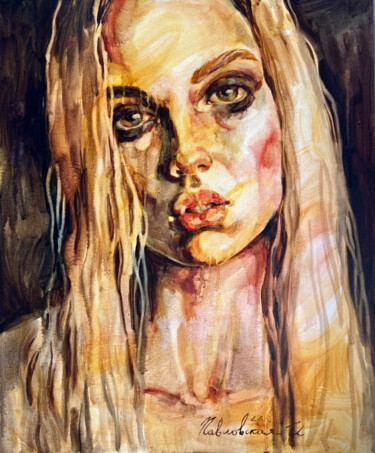 Painting titled ""I want to be a bad…" by Isolde Pavlovskaya, Original Artwork, Oil Mounted on Cardboard