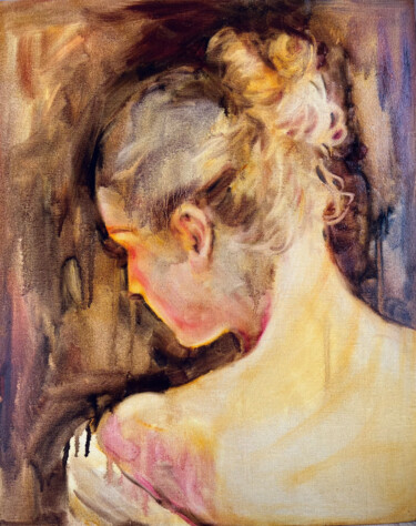 Картина под названием "By the fireplace" - Isolde Pavlovskaya, Подлинное произведение искусства, Масло Установлен на картон