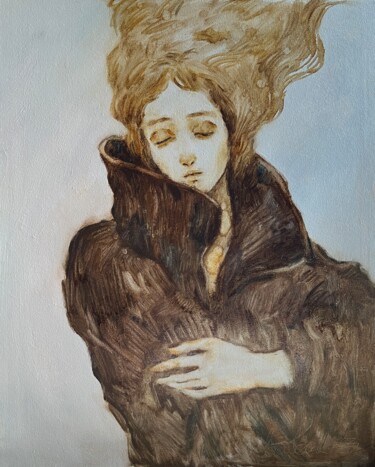 Schilderij getiteld "In a warm coat" door Isolde Pavlovskaya, Origineel Kunstwerk, Olie