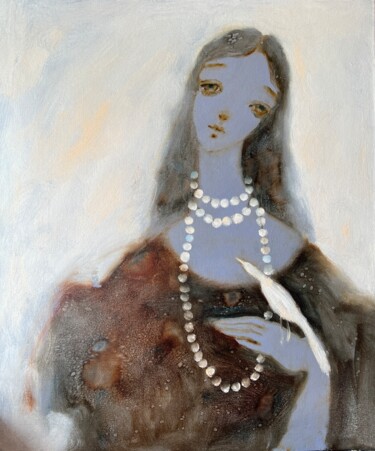 Malerei mit dem Titel "Mom's beads" von Isolde Pavlovskaya, Original-Kunstwerk, Öl Auf Karton montiert